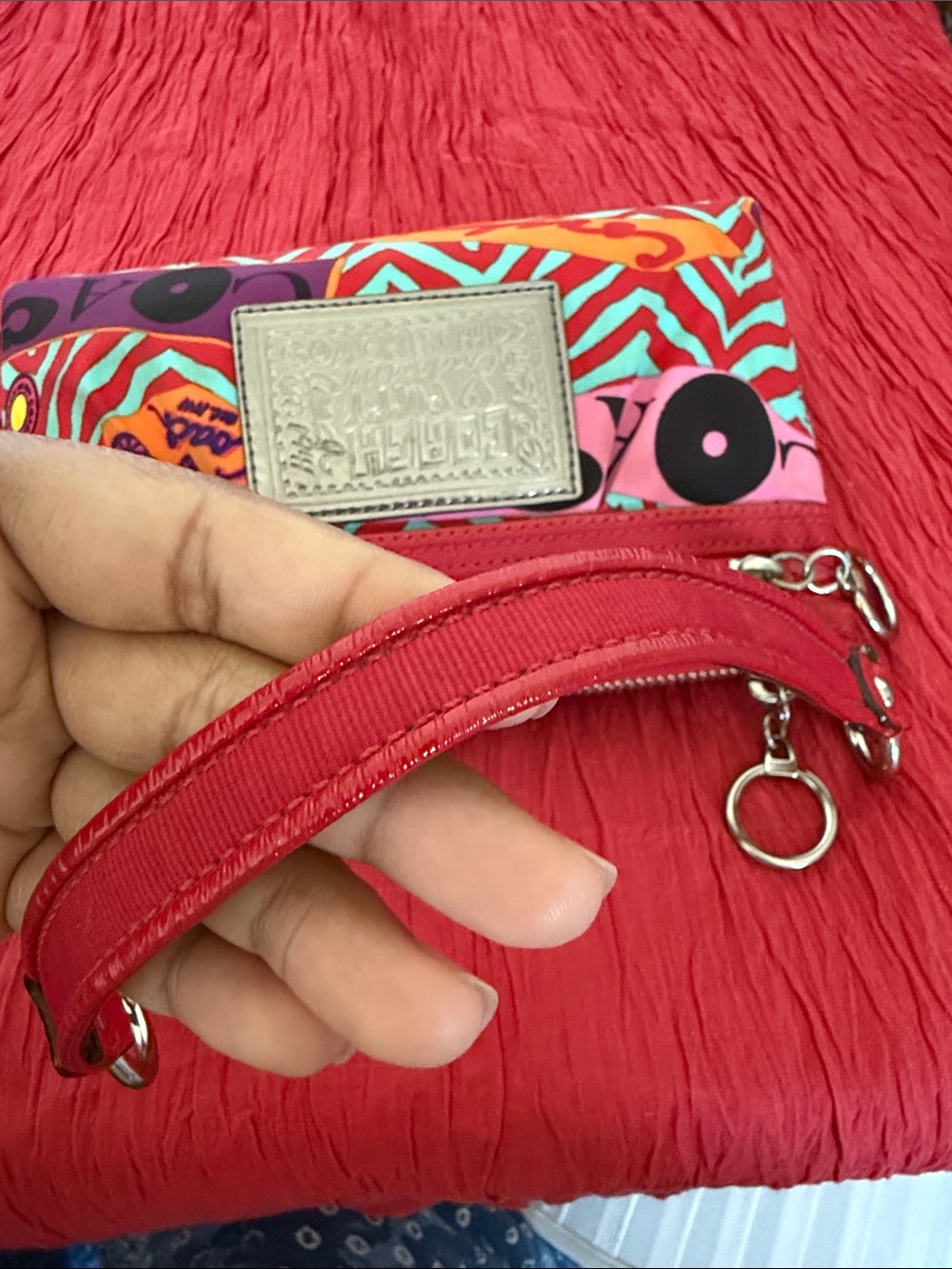 Coach poppy Red and Pink Graphic Shoulder Bag with Silver Plate - Picture 9 of 16